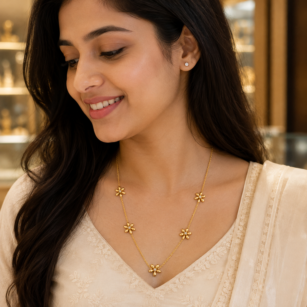 Golden Blossom Station Necklace